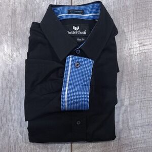 Buttercloth Button Shirt Mens M Black Icy Cotton Slim Fit Stretch Long Sleeve